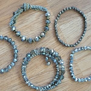 Lot of 5 stretch beaded stone bracelets